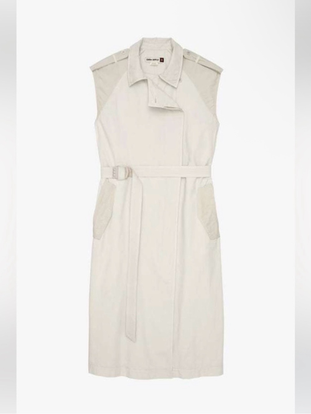 Zara SRPLS DRSS PLN 10 Cream Sleeveless Midi Utility Dress with Belt - Picture 4 of 7